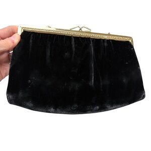 bag black velvet vintage clutch or hand classic 50's 60's